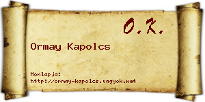 Ormay Kapolcs névjegykártya